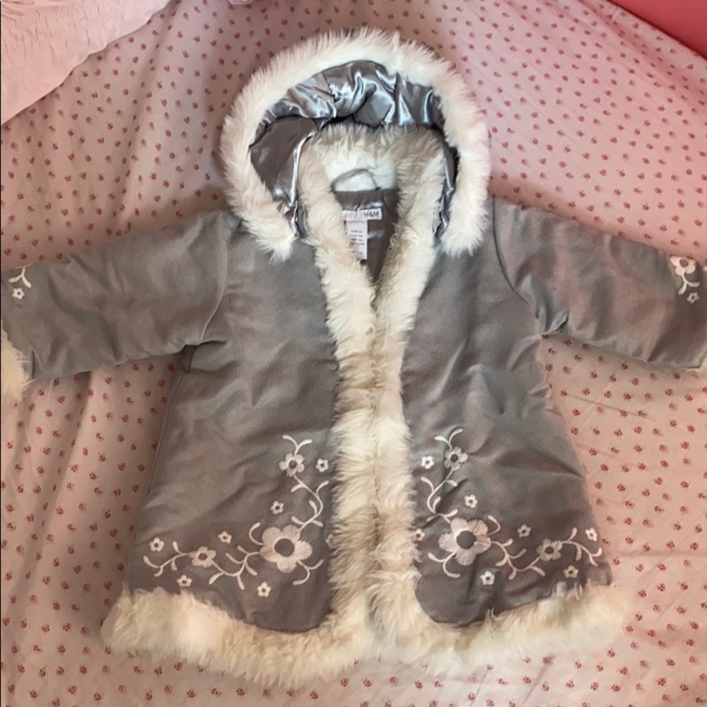 H&M Grey Coat w/ faux fur trim